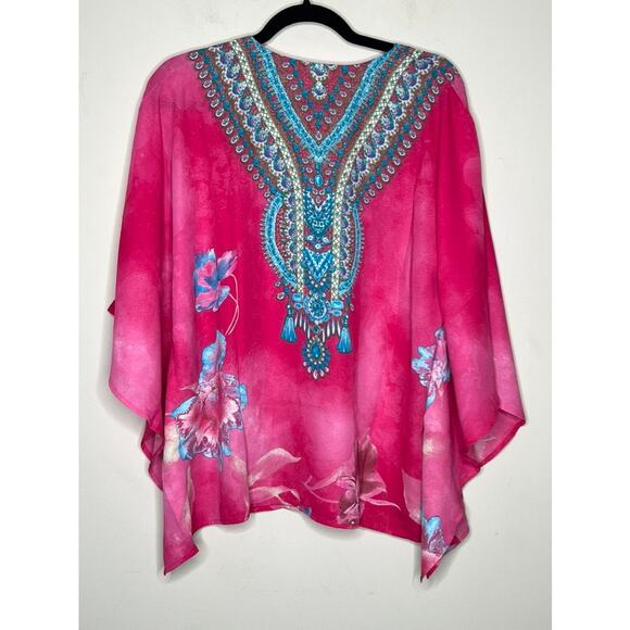 NWT Belle by Kim Gravel Printed V-Neck Lace-Up Poncho SIZE SMALL - Picture 5 of 5